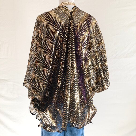 Bijorca Gold Sequin Short Kimono Scallop Wave Pattern Size OS - Picture 7 of 10